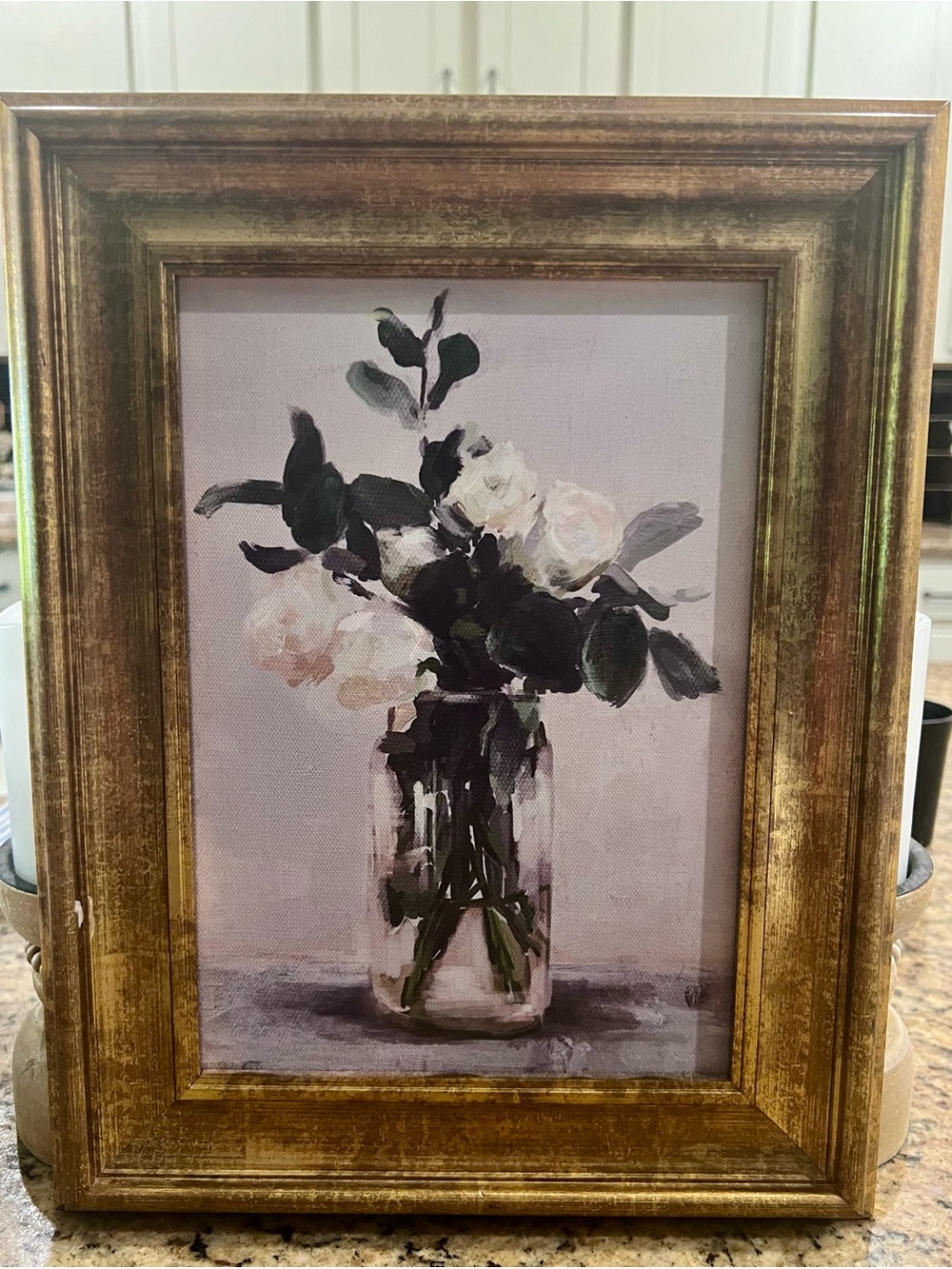 Threshold Gold Framed Floral Canvas with White Roses